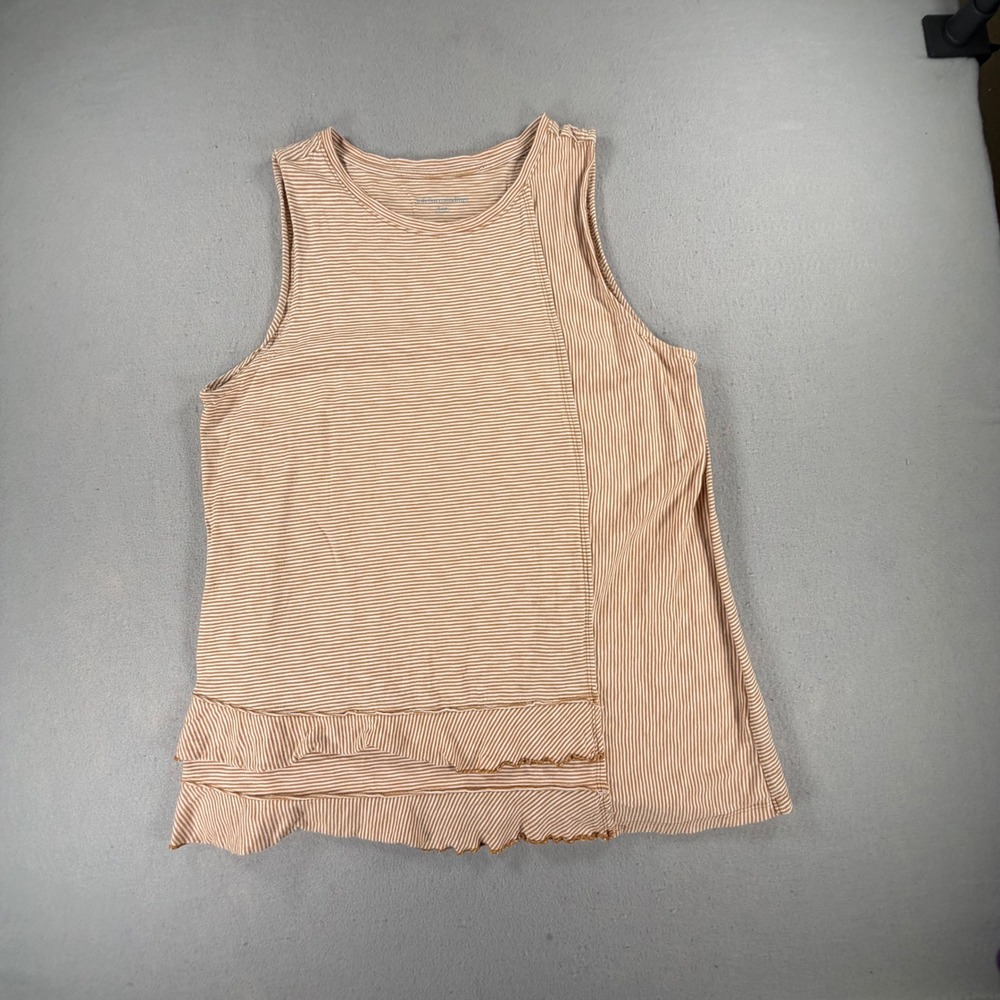 Soft Surroundings Tank Top Womens XL Tan White Striped Pima Cotton Sleeveless